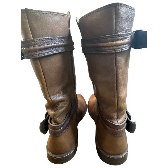 Frye Boots Paige Trapunto Women's 8 B shoes brown Leather Buckle Mid Calf 76115 - Picture 5 of 13